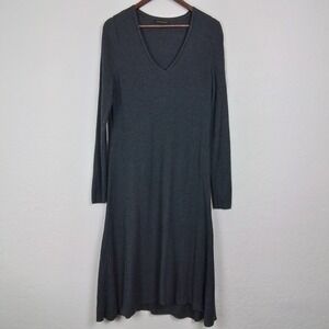 Banana Republic Sweater Dress L Gray Ribbed Knit V Neck Long Sleeve Midi‎